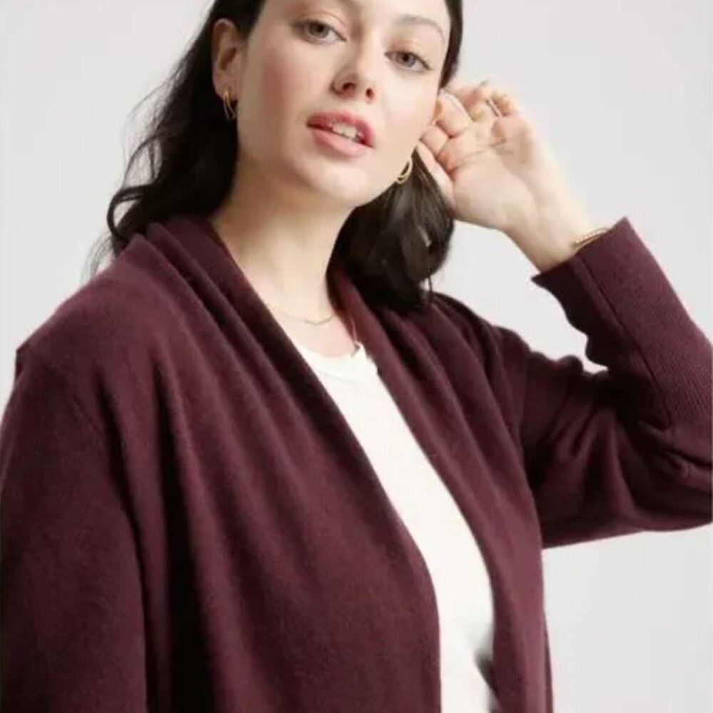 .. Quince Mongolian Cashmere Duster, Burgundy (S) - Picture 5 of 12